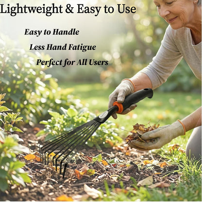 2 Pack Small Hand Rake for Gardening, Mini Leaf & Shrub Rake with Durable Steel Tines, Ergonomic Non-Slip Handle for Flower Beds, Lawn, Leaves & Yard Cleanup