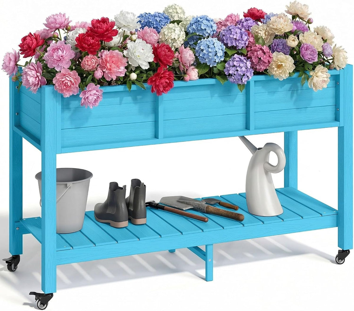43.3x17.7x61 in Planter Trellis Box with Wheels & Drain Plug, Outdoor Resin Raised Garden Bed for Climbing Plants, Large Weather-Resistant Design, Black