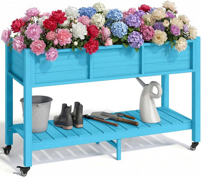 43.3x17.7x61 in Planter Trellis Box with Wheels & Drain Plug, Outdoor Resin Raised Garden Bed for Climbing Plants, Large Weather-Resistant Design, Black