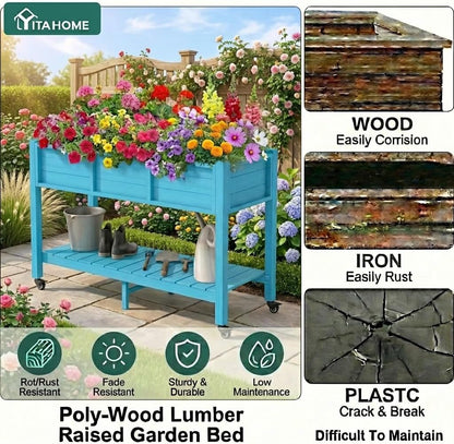 43.3x17.7x61 in Planter Trellis Box with Wheels & Drain Plug, Outdoor Resin Raised Garden Bed for Climbing Plants, Large Weather-Resistant Design, Black