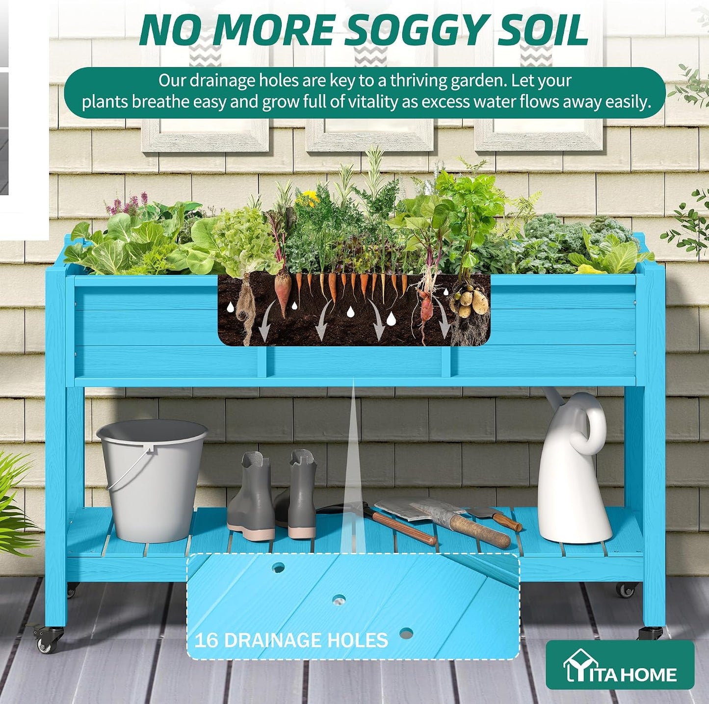 43.3x17.7x61 in Planter Trellis Box with Wheels & Drain Plug, Outdoor Resin Raised Garden Bed for Climbing Plants, Large Weather-Resistant Design, Black
