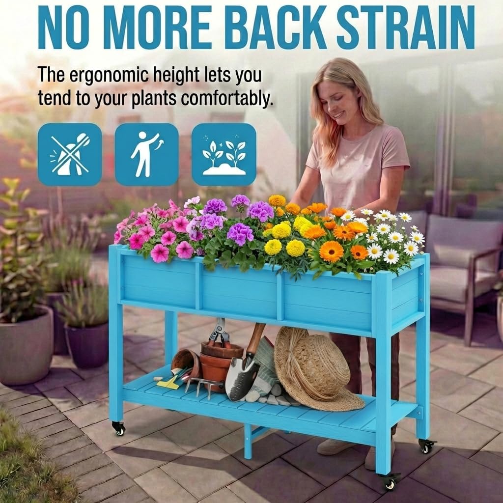43.3x17.7x61 in Planter Trellis Box with Wheels & Drain Plug, Outdoor Resin Raised Garden Bed for Climbing Plants, Large Weather-Resistant Design, Black