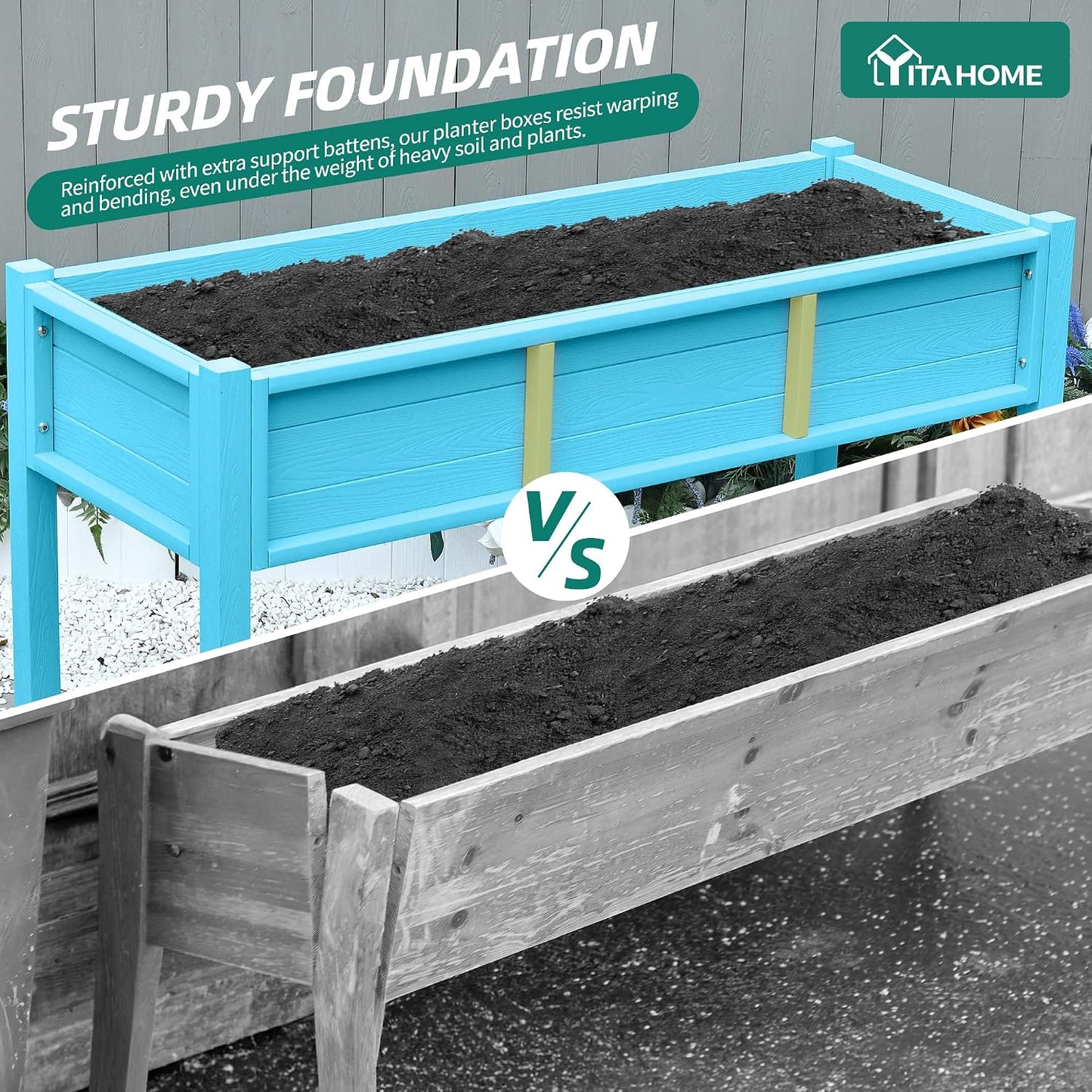 43.3x17.7x61 in Planter Trellis Box with Wheels & Drain Plug, Outdoor Resin Raised Garden Bed for Climbing Plants, Large Weather-Resistant Design, Black