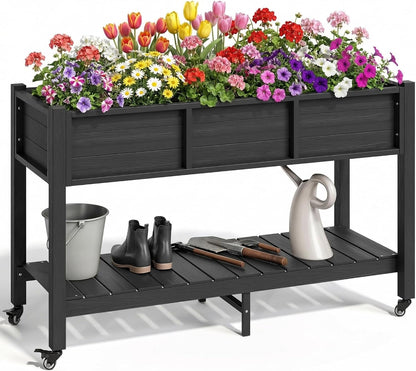 43.3x17.7x61 in Planter Trellis Box with Wheels & Drain Plug, Outdoor Resin Raised Garden Bed for Climbing Plants, Large Weather-Resistant Design, Black