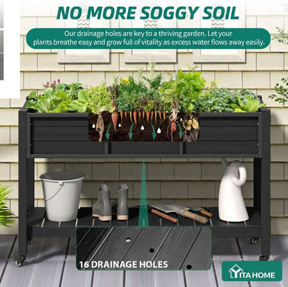 43.3x17.7x61 in Planter Trellis Box with Wheels & Drain Plug, Outdoor Resin Raised Garden Bed for Climbing Plants, Large Weather-Resistant Design, Black