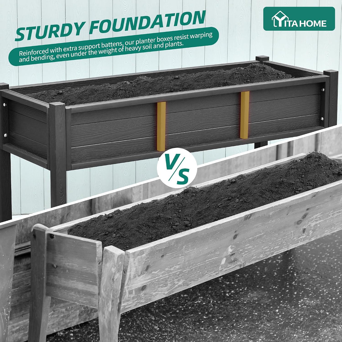 43.3x17.7x61 in Planter Trellis Box with Wheels & Drain Plug, Outdoor Resin Raised Garden Bed for Climbing Plants, Large Weather-Resistant Design, Black