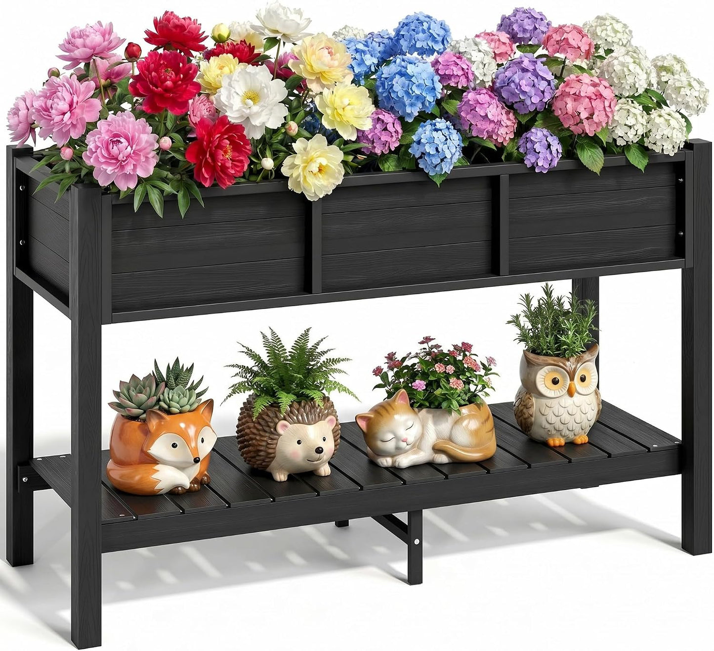 43.3x17.7x61 in Planter Trellis Box with Wheels & Drain Plug, Outdoor Resin Raised Garden Bed for Climbing Plants, Large Weather-Resistant Design, Black