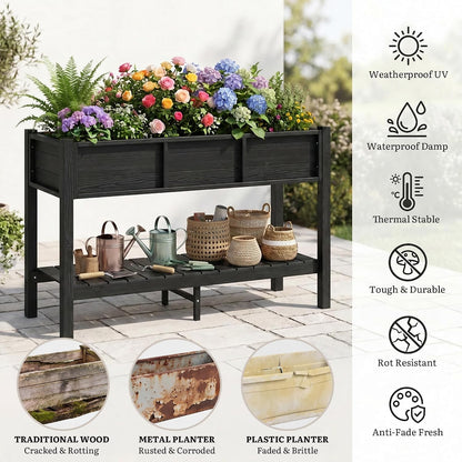 43.3x17.7x61 in Planter Trellis Box with Wheels & Drain Plug, Outdoor Resin Raised Garden Bed for Climbing Plants, Large Weather-Resistant Design, Black
