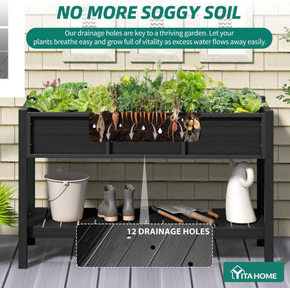 43.3x17.7x61 in Planter Trellis Box with Wheels & Drain Plug, Outdoor Resin Raised Garden Bed for Climbing Plants, Large Weather-Resistant Design, Black