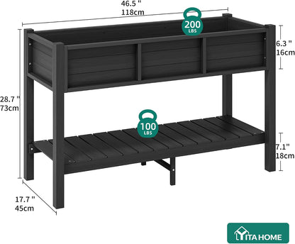 43.3x17.7x61 in Planter Trellis Box with Wheels & Drain Plug, Outdoor Resin Raised Garden Bed for Climbing Plants, Large Weather-Resistant Design, Black