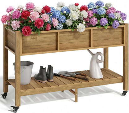 43.3x17.7x61 in Planter Trellis Box with Wheels & Drain Plug, Outdoor Resin Raised Garden Bed for Climbing Plants, Large Weather-Resistant Design, Black
