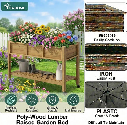 43.3x17.7x61 in Planter Trellis Box with Wheels & Drain Plug, Outdoor Resin Raised Garden Bed for Climbing Plants, Large Weather-Resistant Design, Black