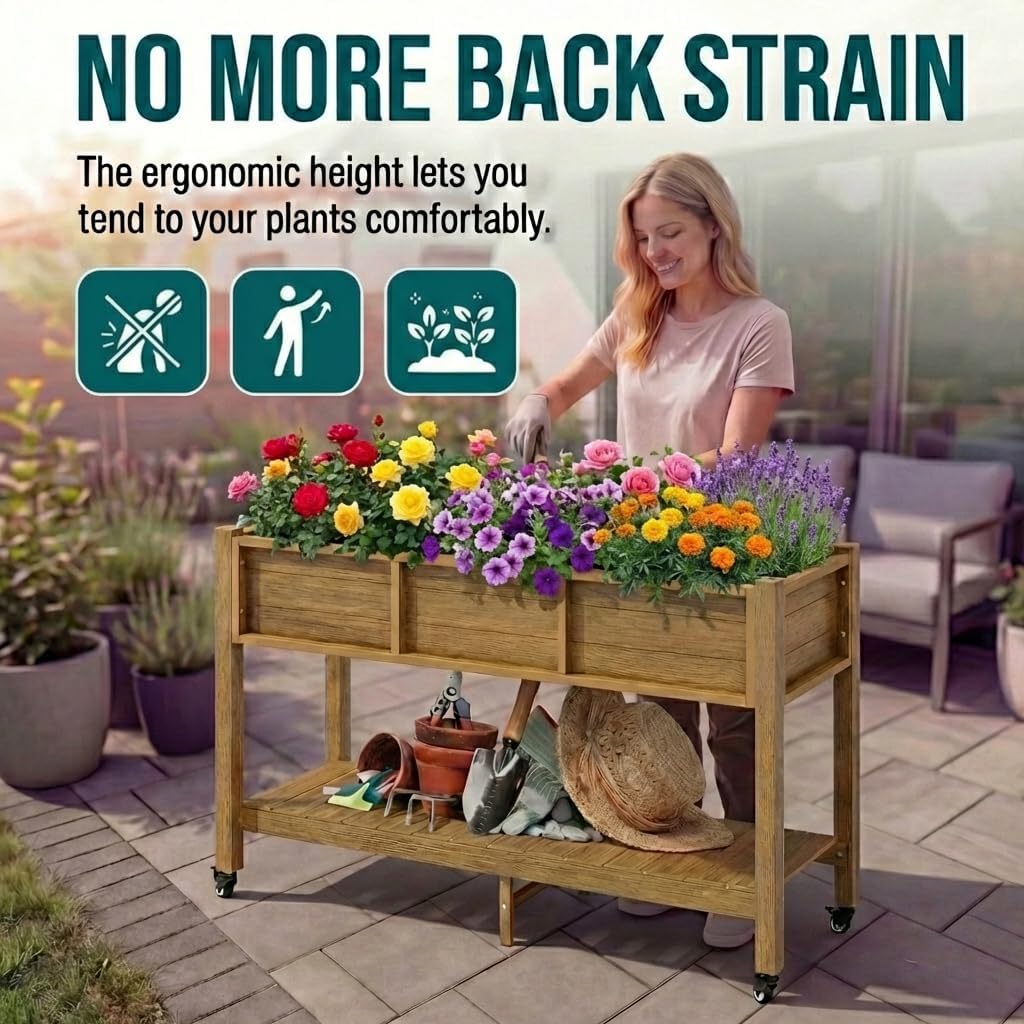 43.3x17.7x61 in Planter Trellis Box with Wheels & Drain Plug, Outdoor Resin Raised Garden Bed for Climbing Plants, Large Weather-Resistant Design, Black