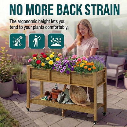 43.3x17.7x61 in Planter Trellis Box with Wheels & Drain Plug, Outdoor Resin Raised Garden Bed for Climbing Plants, Large Weather-Resistant Design, Black
