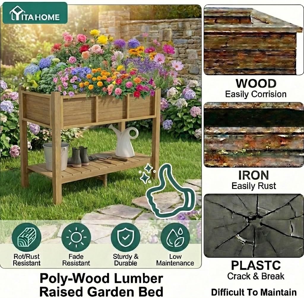 43.3x17.7x61 in Planter Trellis Box with Wheels & Drain Plug, Outdoor Resin Raised Garden Bed for Climbing Plants, Large Weather-Resistant Design, Black