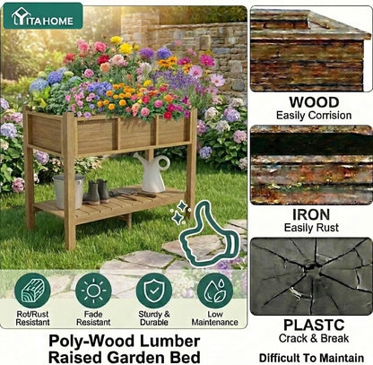 43.3x17.7x61 in Planter Trellis Box with Wheels & Drain Plug, Outdoor Resin Raised Garden Bed for Climbing Plants, Large Weather-Resistant Design, Black