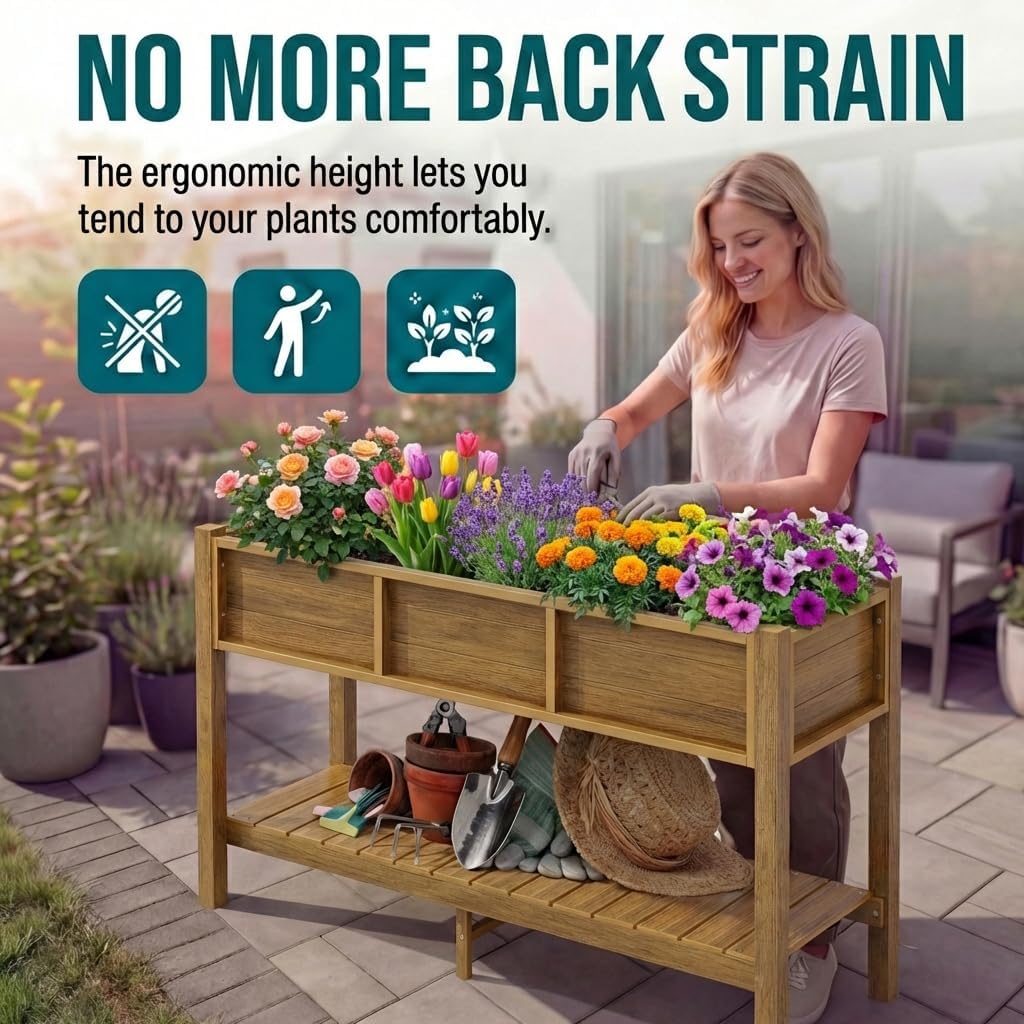 43.3x17.7x61 in Planter Trellis Box with Wheels & Drain Plug, Outdoor Resin Raised Garden Bed for Climbing Plants, Large Weather-Resistant Design, Black