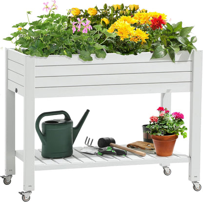 43.3x17.7x61 in Planter Trellis Box with Wheels & Drain Plug, Outdoor Resin Raised Garden Bed for Climbing Plants, Large Weather-Resistant Design, Black