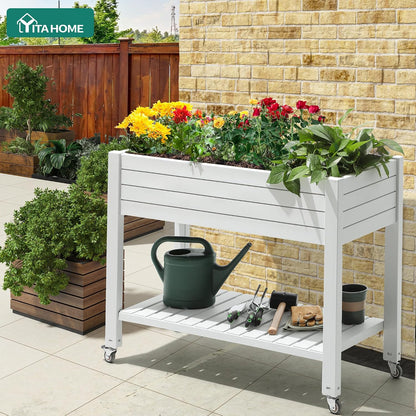 43.3x17.7x61 in Planter Trellis Box with Wheels & Drain Plug, Outdoor Resin Raised Garden Bed for Climbing Plants, Large Weather-Resistant Design, Black