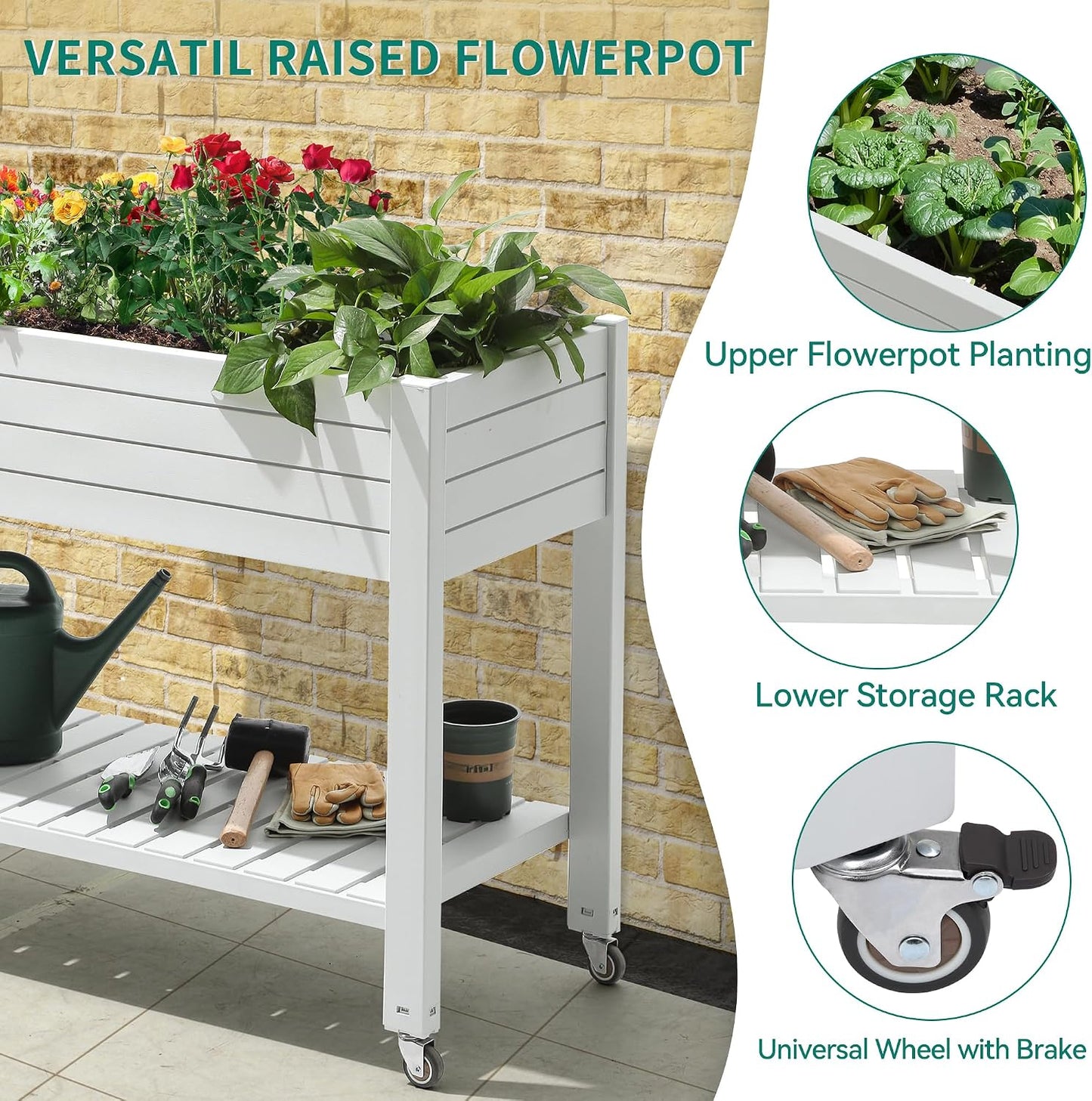 43.3x17.7x61 in Planter Trellis Box with Wheels & Drain Plug, Outdoor Resin Raised Garden Bed for Climbing Plants, Large Weather-Resistant Design, Black