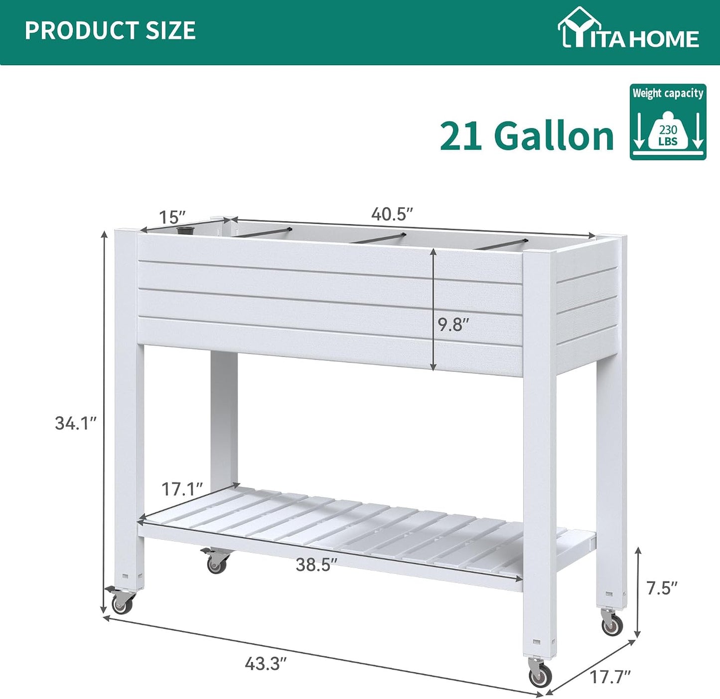 43.3x17.7x61 in Planter Trellis Box with Wheels & Drain Plug, Outdoor Resin Raised Garden Bed for Climbing Plants, Large Weather-Resistant Design, Black