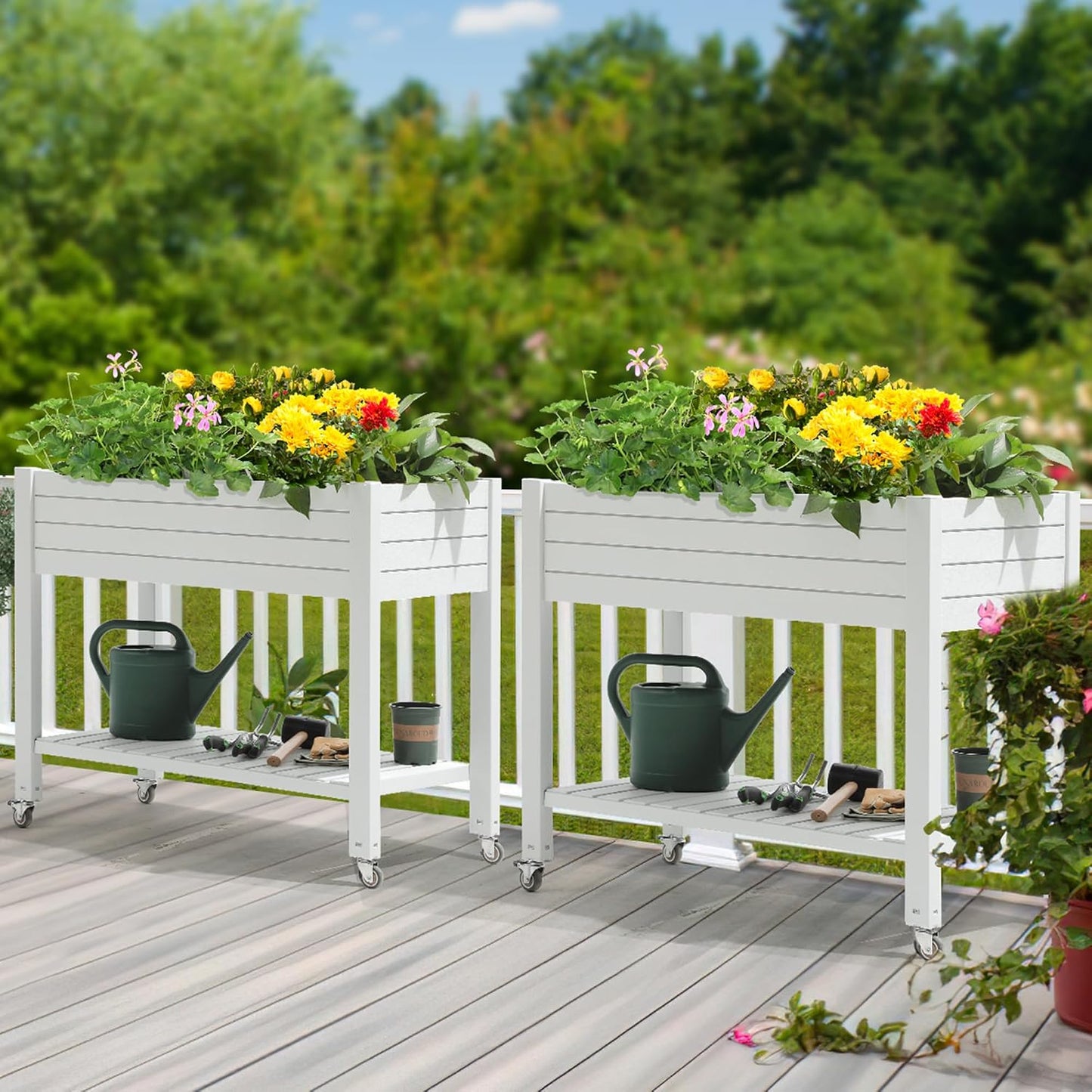 43.3x17.7x61 in Planter Trellis Box with Wheels & Drain Plug, Outdoor Resin Raised Garden Bed for Climbing Plants, Large Weather-Resistant Design, Black