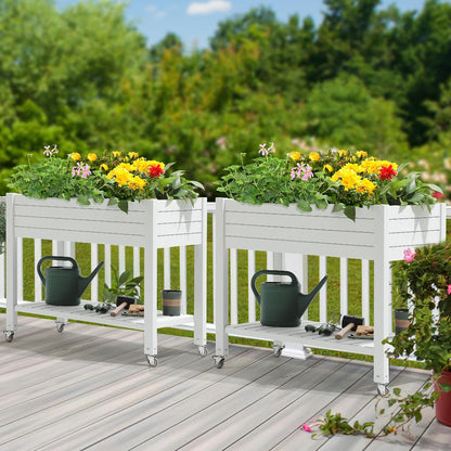 43.3x17.7x61 in Planter Trellis Box with Wheels & Drain Plug, Outdoor Resin Raised Garden Bed for Climbing Plants, Large Weather-Resistant Design, Black