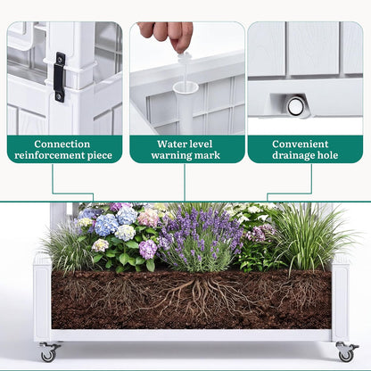 43.3x17.7x61 in Planter Trellis Box with Wheels & Drain Plug, Outdoor Resin Raised Garden Bed for Climbing Plants, Large Weather-Resistant Design, Black