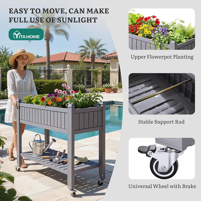 43.3x17.7x61 in Planter Trellis Box with Wheels & Drain Plug, Outdoor Resin Raised Garden Bed for Climbing Plants, Large Weather-Resistant Design, Black