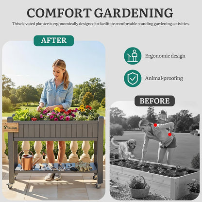 43.3x17.7x61 in Planter Trellis Box with Wheels & Drain Plug, Outdoor Resin Raised Garden Bed for Climbing Plants, Large Weather-Resistant Design, Black