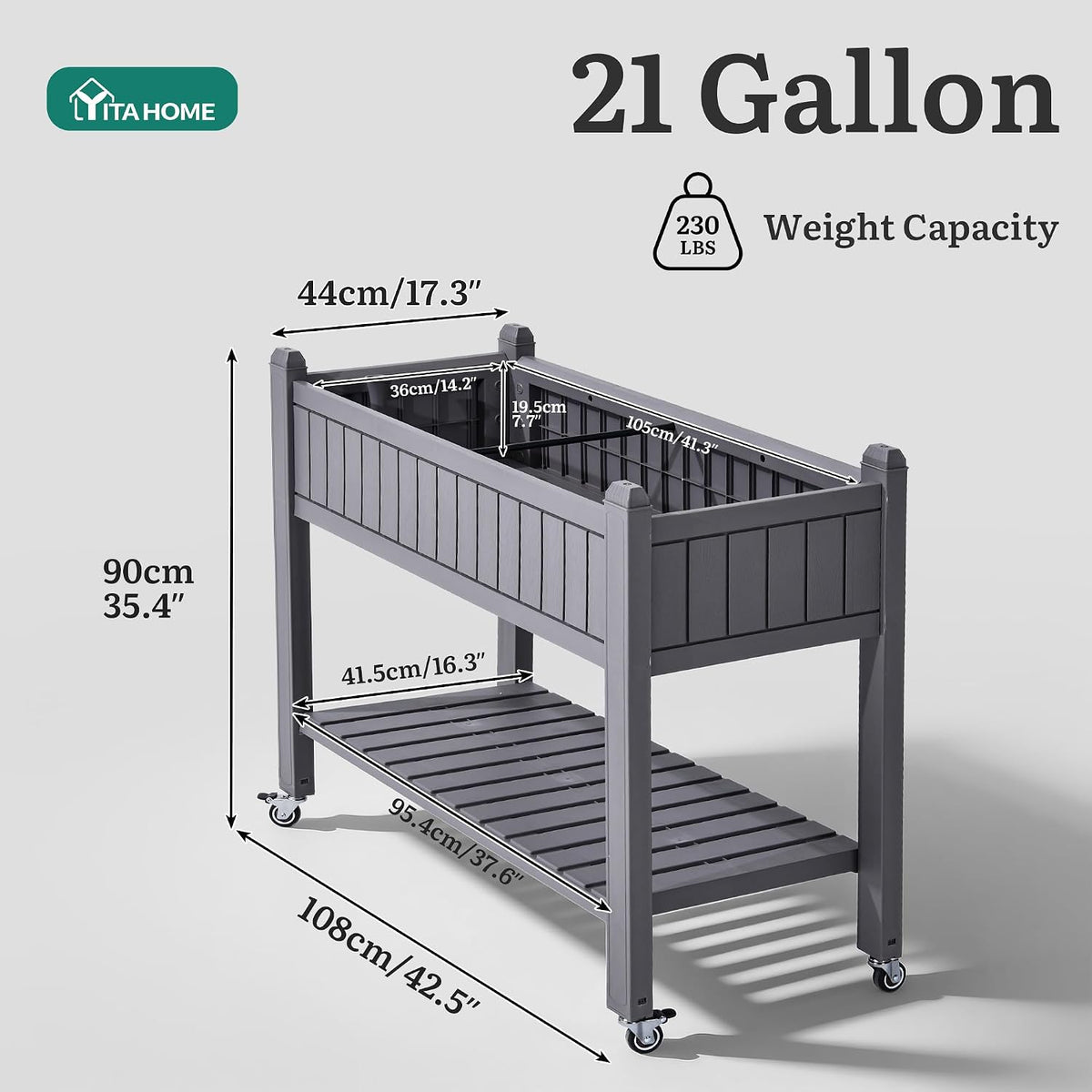 43.3x17.7x61 in Planter Trellis Box with Wheels & Drain Plug, Outdoor Resin Raised Garden Bed for Climbing Plants, Large Weather-Resistant Design, Black