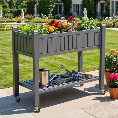 43.3x17.7x61 in Planter Trellis Box with Wheels & Drain Plug, Outdoor Resin Raised Garden Bed for Climbing Plants, Large Weather-Resistant Design, Black