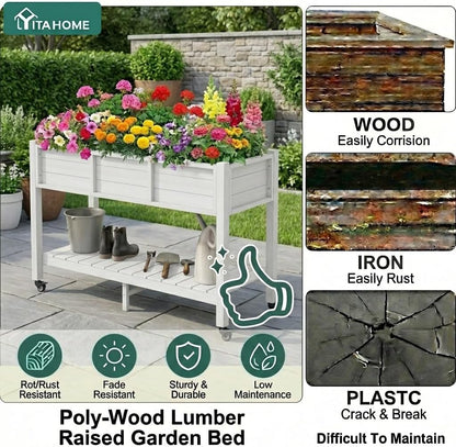 43.3x17.7x61 in Planter Trellis Box with Wheels & Drain Plug, Outdoor Resin Raised Garden Bed for Climbing Plants, Large Weather-Resistant Design, Black