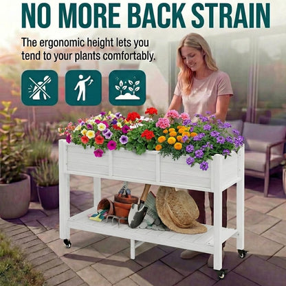 43.3x17.7x61 in Planter Trellis Box with Wheels & Drain Plug, Outdoor Resin Raised Garden Bed for Climbing Plants, Large Weather-Resistant Design, Black