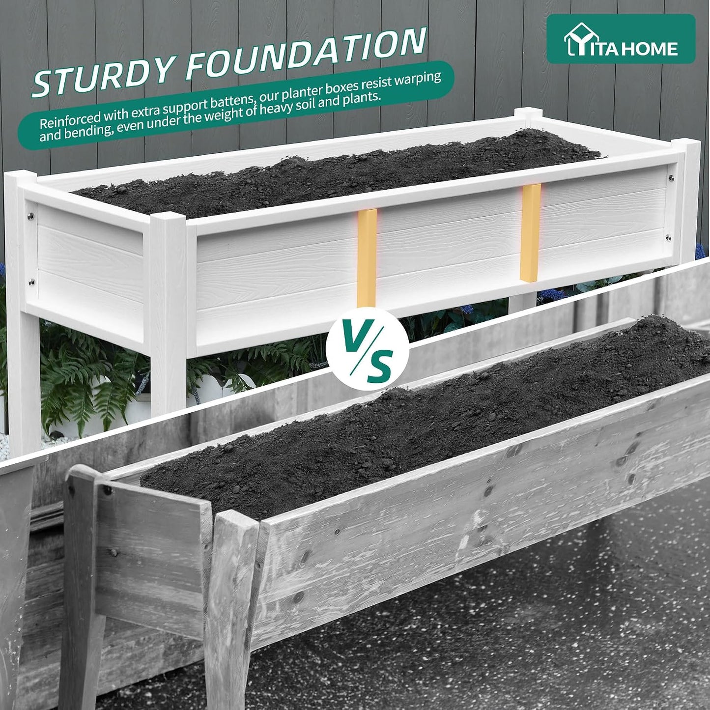 43.3x17.7x61 in Planter Trellis Box with Wheels & Drain Plug, Outdoor Resin Raised Garden Bed for Climbing Plants, Large Weather-Resistant Design, Black