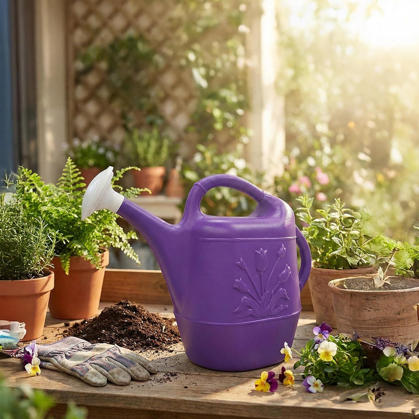 Union Products Watering Can, 2 Gallon Plastic Gardening Water Jug with 2 Handles for Garden, Indoor Plants, and Outdoor Flower Pots, Green
