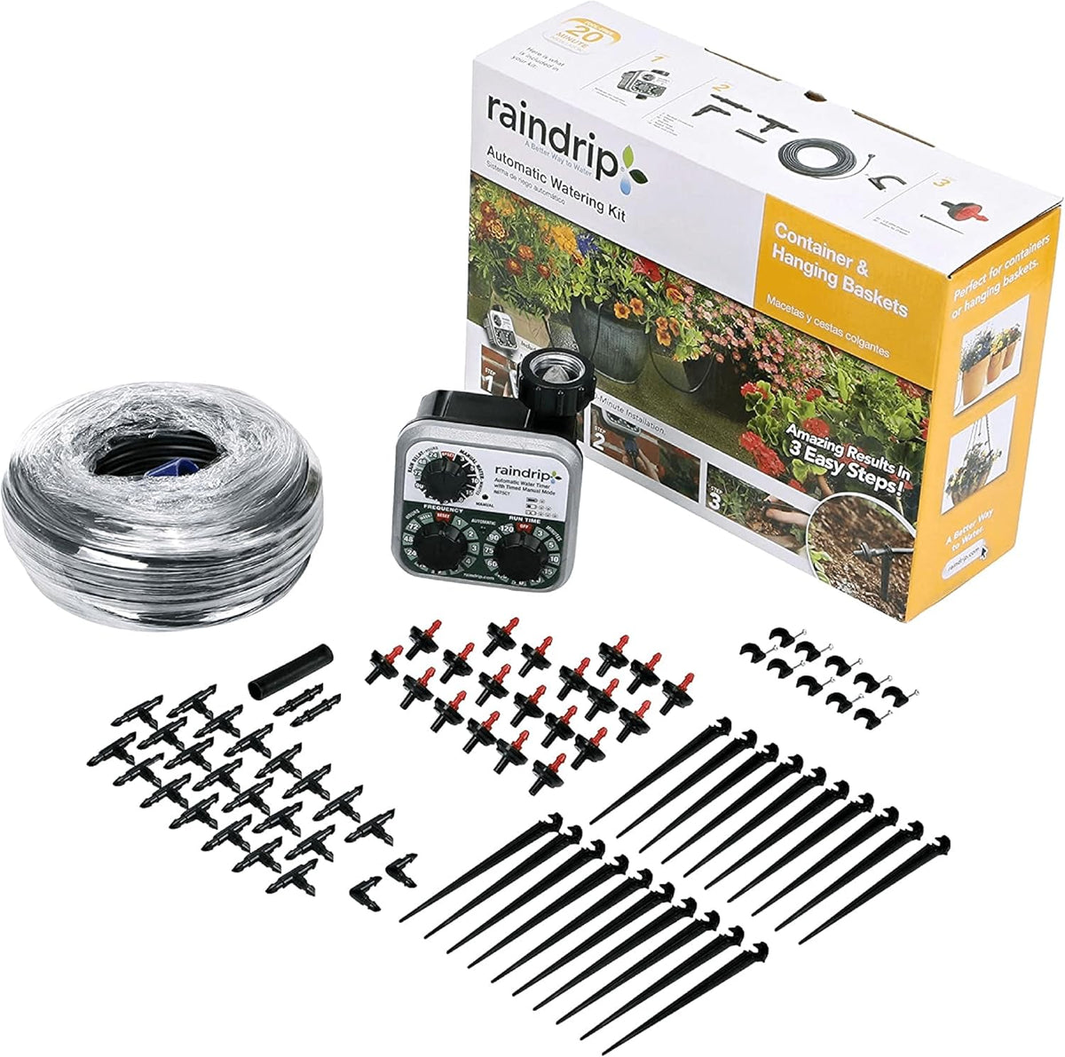 R560DP Drip Watering System, Automatic Drip Irrigation System with Timer for Containers and Hanging Baskets, Waters up to 20 Plants, Includes 20 Drippers, Black