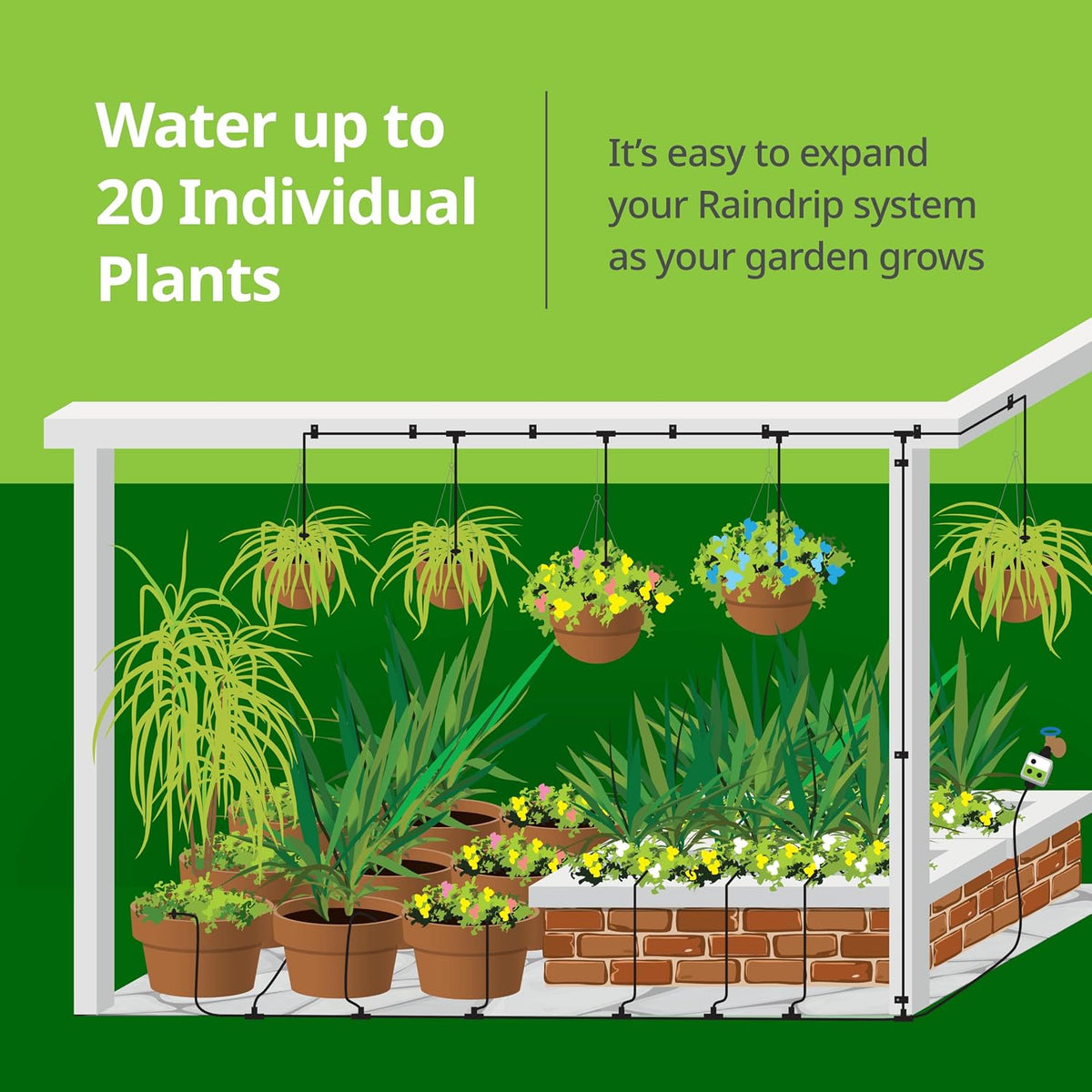 R560DP Drip Watering System, Automatic Drip Irrigation System with Timer for Containers and Hanging Baskets, Waters up to 20 Plants, Includes 20 Drippers, Black