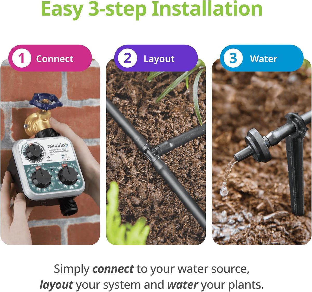 R560DP Drip Watering System, Automatic Drip Irrigation System with Timer for Containers and Hanging Baskets, Waters up to 20 Plants, Includes 20 Drippers, Black