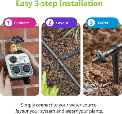R560DP Drip Watering System, Automatic Drip Irrigation System with Timer for Containers and Hanging Baskets, Waters up to 20 Plants, Includes 20 Drippers, Black