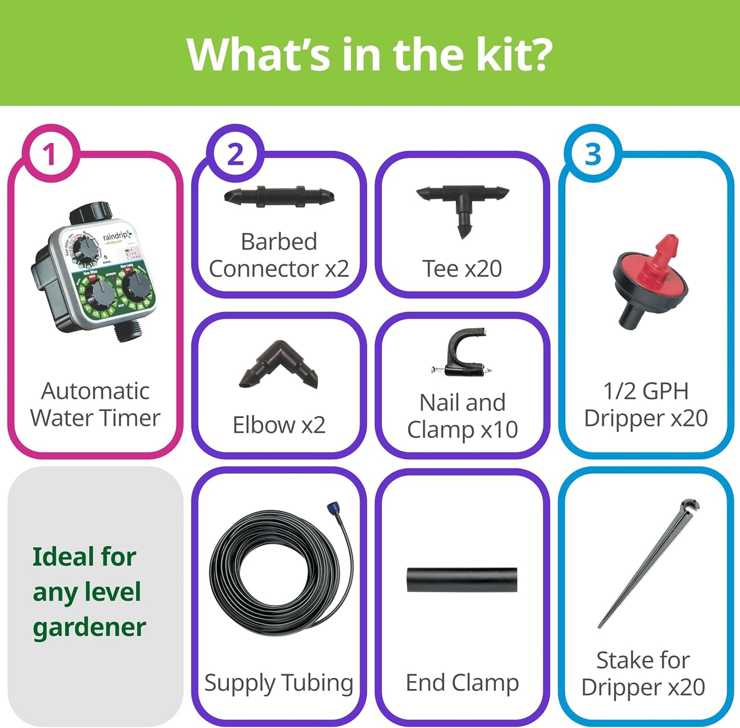 R560DP Drip Watering System, Automatic Drip Irrigation System with Timer for Containers and Hanging Baskets, Waters up to 20 Plants, Includes 20 Drippers, Black