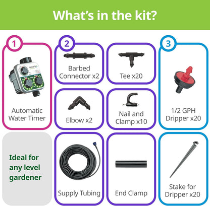 R560DP Drip Watering System, Automatic Drip Irrigation System with Timer for Containers and Hanging Baskets, Waters up to 20 Plants, Includes 20 Drippers, Black