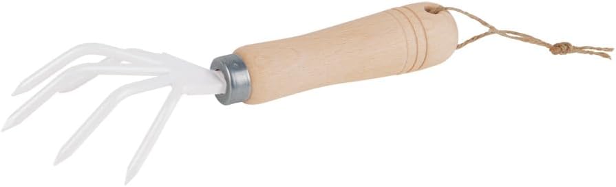 Hand Cultivator Gardening Tool, Durable Powder-Coated Metal and Natural Untreated Beechwood Handle, Hanging Loop