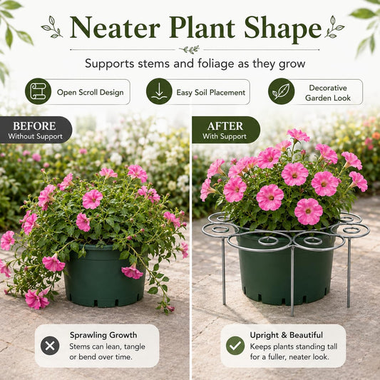Plant Support Ring for Outdoor Plants, 15.94 x 15.94 in Metal Garden Stake, Decorative Peony Support Cage for Potted Flowers, Hydrangeas, Roses, 1 Pack