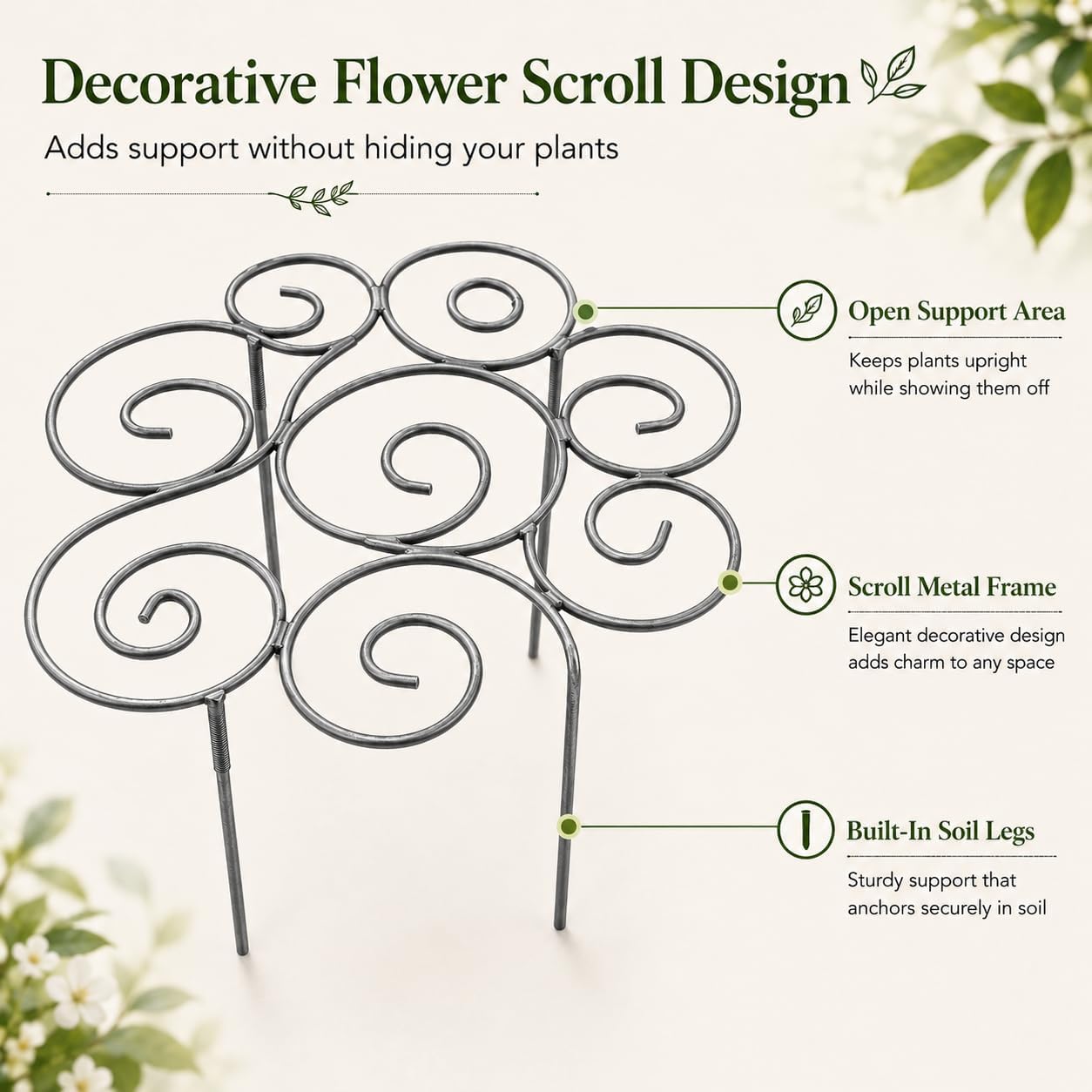 Plant Support Ring for Outdoor Plants, 15.94 x 15.94 in Metal Garden Stake, Decorative Peony Support Cage for Potted Flowers, Hydrangeas, Roses, 1 Pack