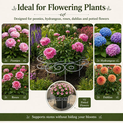 Plant Support Ring for Outdoor Plants, 15.94 x 15.94 in Metal Garden Stake, Decorative Peony Support Cage for Potted Flowers, Hydrangeas, Roses, 1 Pack