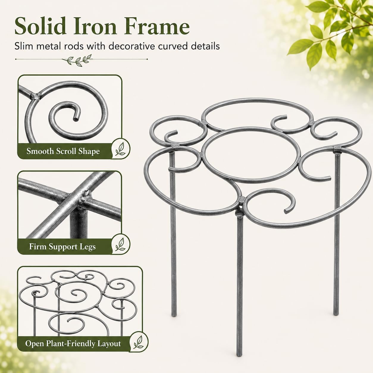 Plant Support Ring for Outdoor Plants, 15.94 x 15.94 in Metal Garden Stake, Decorative Peony Support Cage for Potted Flowers, Hydrangeas, Roses, 1 Pack