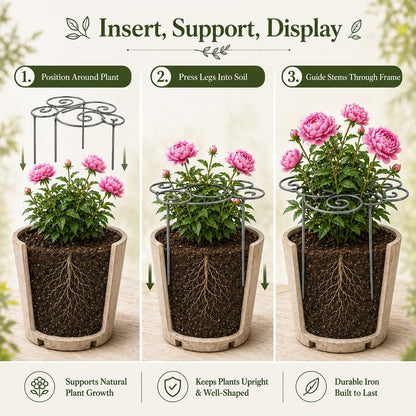 Plant Support Ring for Outdoor Plants, 15.94 x 15.94 in Metal Garden Stake, Decorative Peony Support Cage for Potted Flowers, Hydrangeas, Roses, 1 Pack