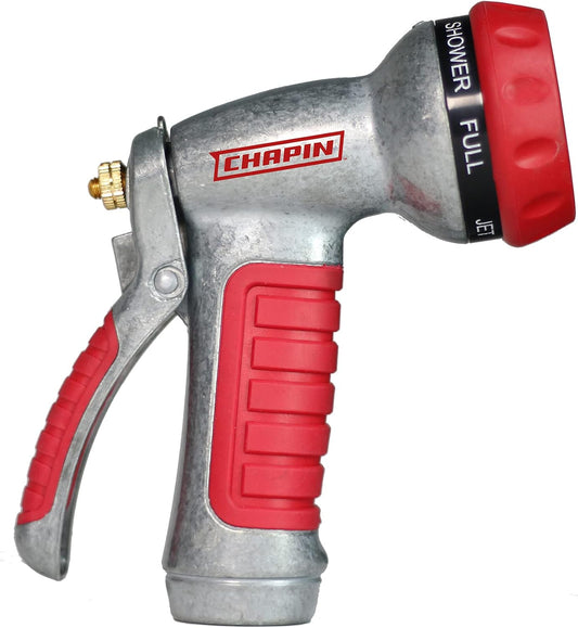 International 4610 Professional Heavy Duty 7-way Spray Nozzle With Ergonomic Rubber Grip, Black/Red