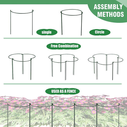 12 Pack Plant Support Stakes, 10" Wide x 16" High,Heavy-Duty Half Round Peony Support Ring and Cage for Indoor and Outdoor Plants, Peony, Tomato, Hydrangea, Rose(100 Plant Ties)